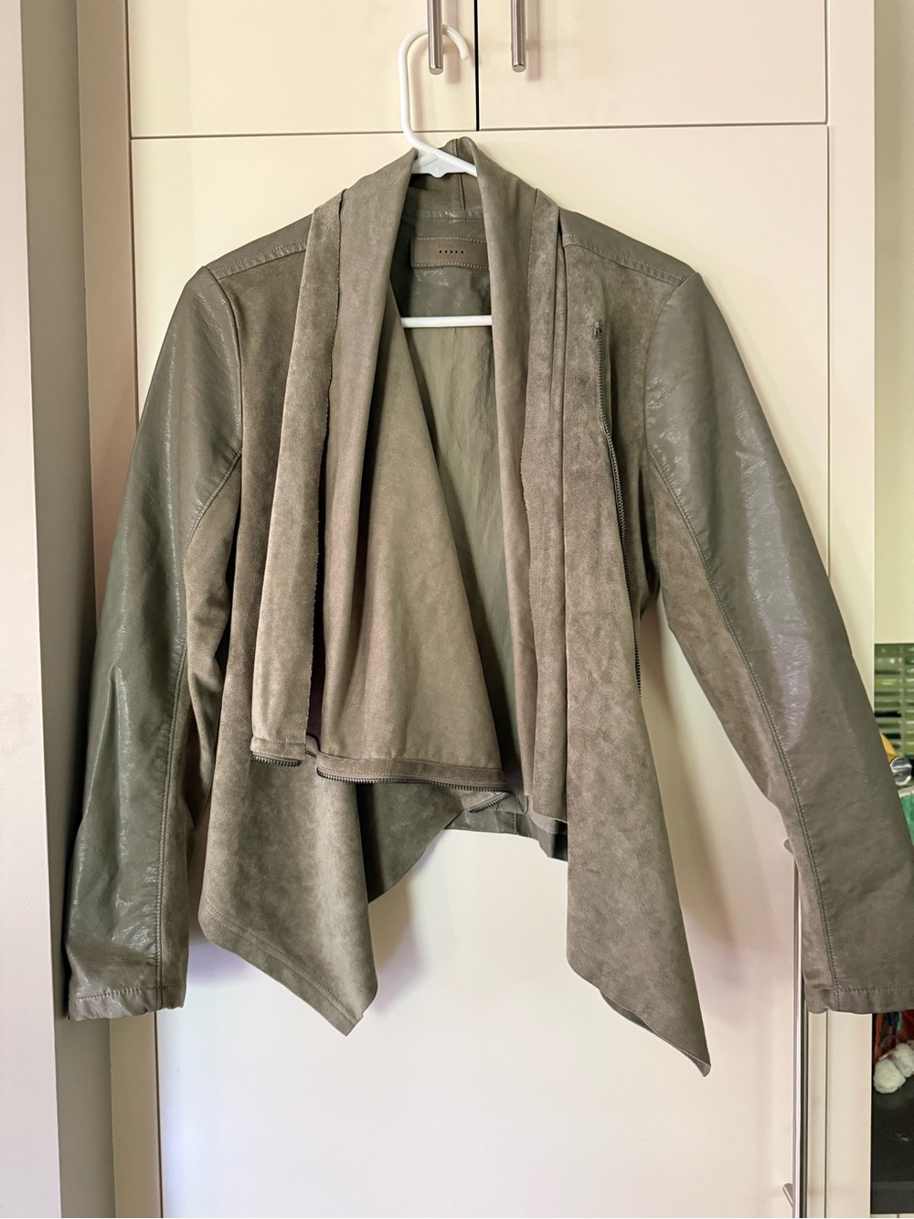 Women's Sage Suede & Faux Leather Draped Jacket